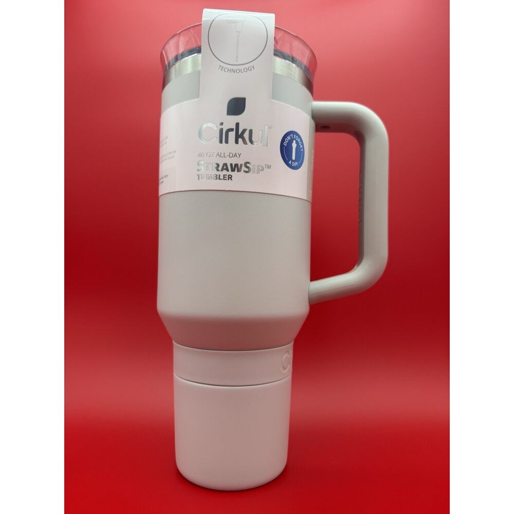 Cirkul 40 oz All-Day StrawSip Tumbler Stainless Steel Insulated Mug Grey White